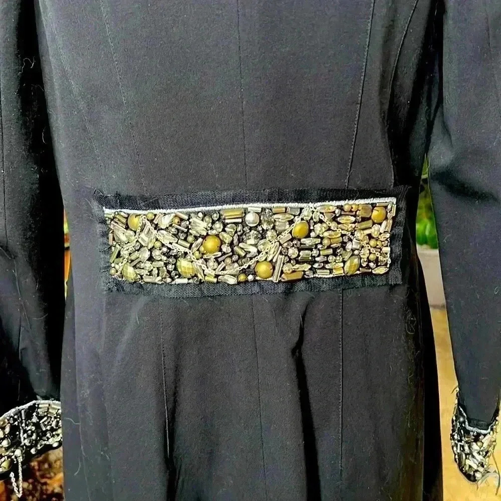V Christina Vintage black long jacket. Size Large. Snap closure jeweled in gold - Picture 13 of 16